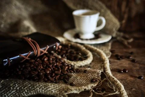 Coffee bean on textile background 库存照片