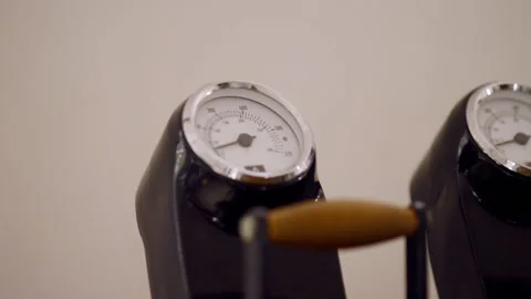 Coffee bean toaster close up of instrument gauges 스톡 동영상 166986218