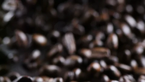 Coffee beans in the air macro shot in slowmotion Stock Footage 99059926