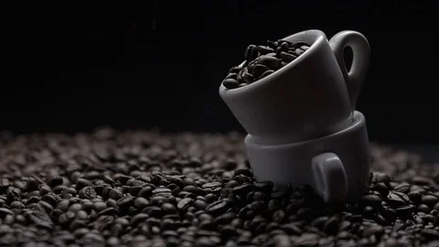 Coffee beans and cups Stock Footage 120757730