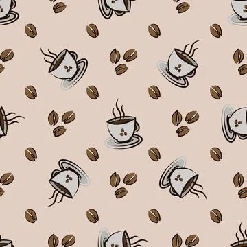 Coffee beans and cups. Vector Seamless pattern Stock Illustration