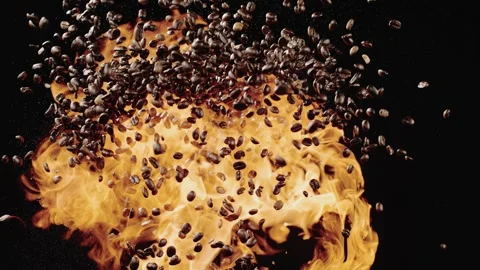 Coffee Beans And Flame Expand In The Air Stock Footage 254998267