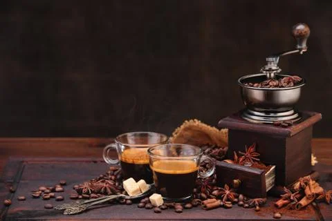 Coffee beans and grinder. Stock Photos