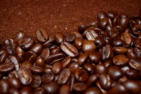 Coffee beans and ground Stock Photos
