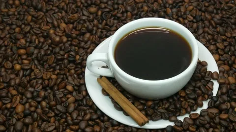 Coffee beans and hot coffee Stock Footage 108610596