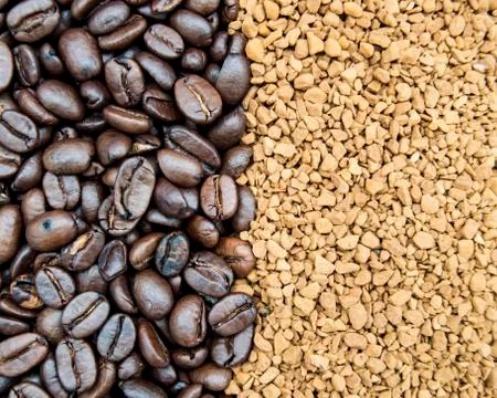 Coffee beans and instant Stock Photos