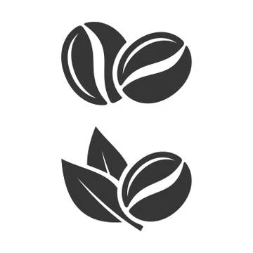 Coffee Beans and Leaf Set on White Background. Vector Stock Illustration