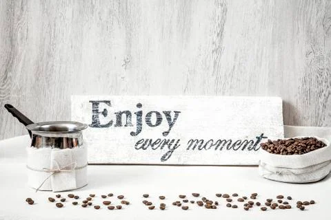 Coffee beans and pitcher for making coffee Foto stock