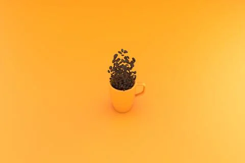 Coffee Beans And Yellow Mug Stock Illustration