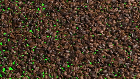 Coffee beans animation blown movement for transition isolate on green screen Video stock 283612685