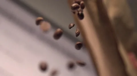 Coffee beans are being filled in coffee grinder in slow motion Stock Footage 58974115