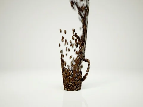 Coffee beans are falling into the Form of the Cup in Slow Motion. Stock Footage 75180228