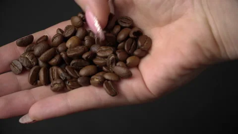 Coffee Beans are Hung Out of Female Hands Stock Footage 168347599