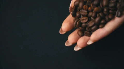 Coffee Beans are Hung Out of Female Hands Stock Footage 170699348