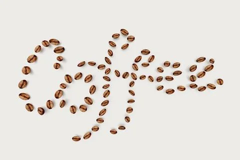 Coffee beans are isolated on white background, Layout in the word Coffee. T.. Stock Photos