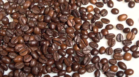 Coffee beans are moved by hand on a white background. Slow motion. Video stock 55821372