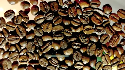Coffee beans are poured from a bag on a glass transparent table. Stock-Footage 147265932