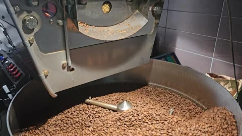 Coffee Beans Are Roasted In A Machine Stock Footage 296097437