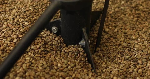 Coffee beans are roasted in a vat. Preparation. Freshly roasted coffee beans in Stockbeeldmateriaal 238456829
