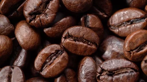 Coffee beans are very large macro rotate Stock Footage 159586525