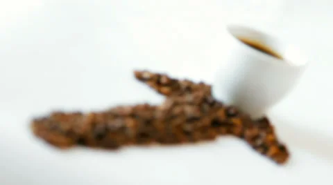 Coffee beans arrow  with white cup Stock Footage 33009422
