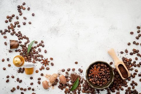 Coffee beans background and copy space for design. Stock Photos