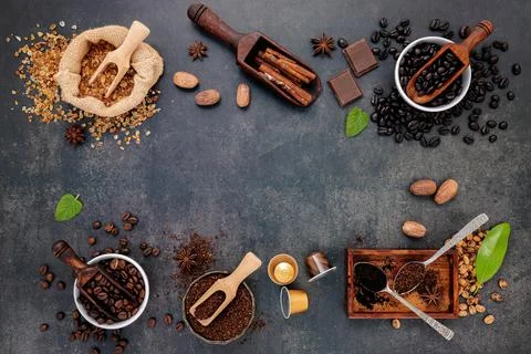 Coffee beans background and copy space for design. Stock Photos