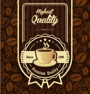 Coffee beans background with coffee label Stock Illustration