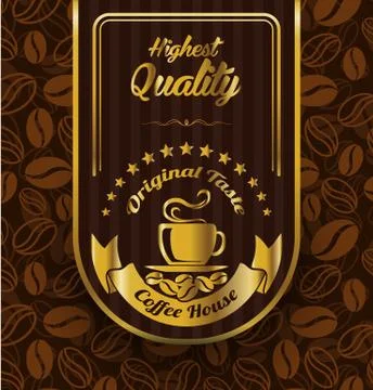 Coffee beans background with coffee label Illustrazione stock