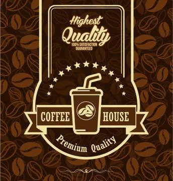 Coffee beans background with coffee label Stock Illustration