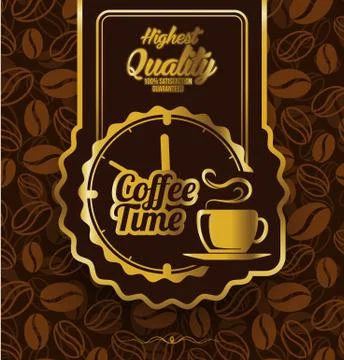 Coffee beans background with coffee label Stock Illustration