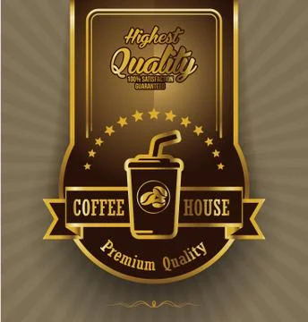 Coffee beans background with coffee label Illustrazione stock