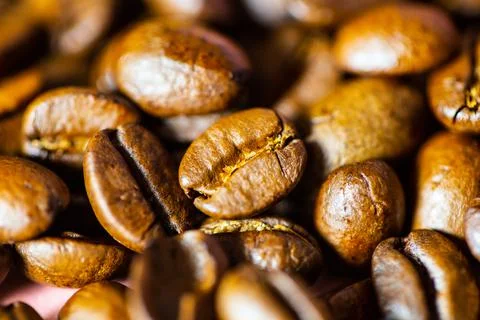 Coffee beans as a background, macro Stock Photos