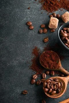 Coffee beans background. Roasted Coffee concept with differents types of coff Stock Photos