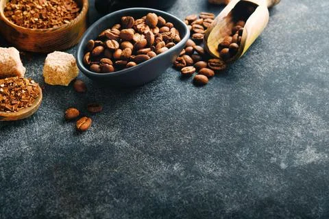 Coffee beans background. Roasted Coffee concept with differents types of coff Stock Photos