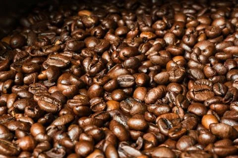 Coffee beans background view from above. Stock Photos