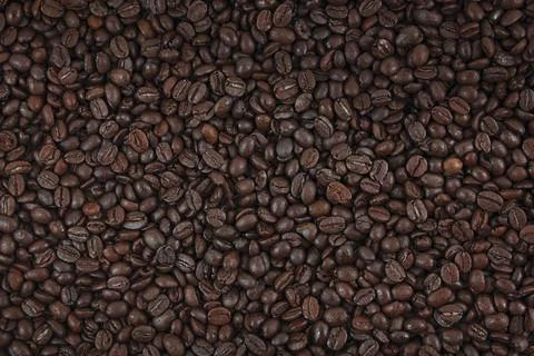 Coffee beans background. View from above. Roasted coffee. Stock Photos