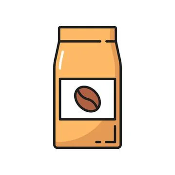 Coffee beans bag or package isolate flat line icon Stock Illustration