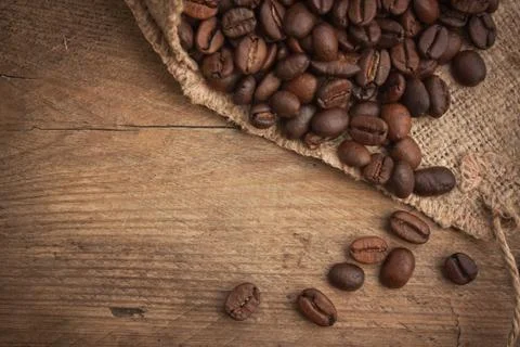Coffee beans in a bag 스톡 사진