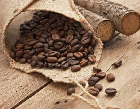 Coffee beans in a bag Stock Photos