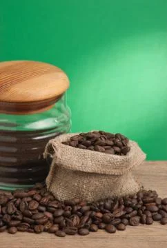Coffee beans in a bag Foto stock