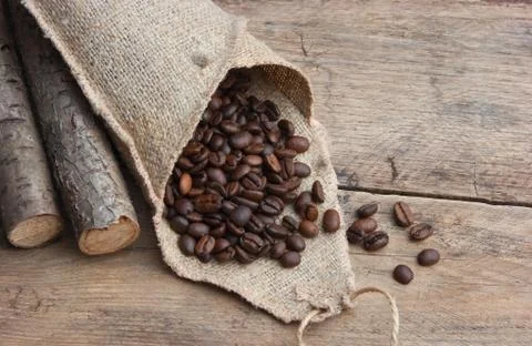 Coffee beans in a bag 스톡 사진
