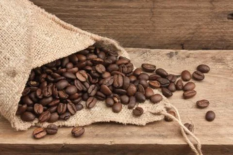 Coffee beans in a bag 스톡 사진