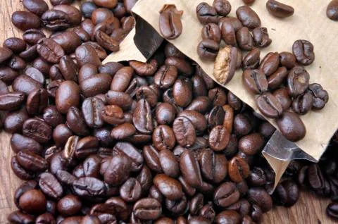 Coffee beans in a bag Stock Photos