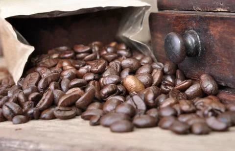 Coffee beans in a bag Stock Photos