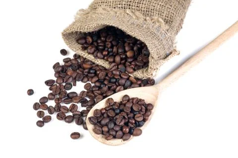 Coffee beans in bag Foto stock