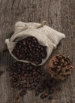 Coffee beans in bag Foto stock