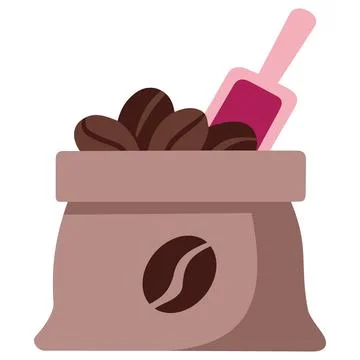 Coffee beans bag with scoop flat vector icon Stock Illustration