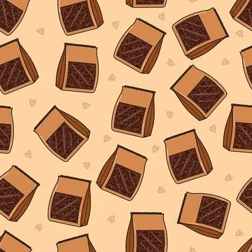 Coffee beans in bags seamless pattern background Stock Illustration
