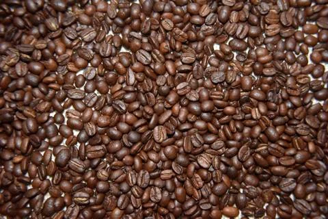 Coffee beans on the beige background close-up Stock Photos